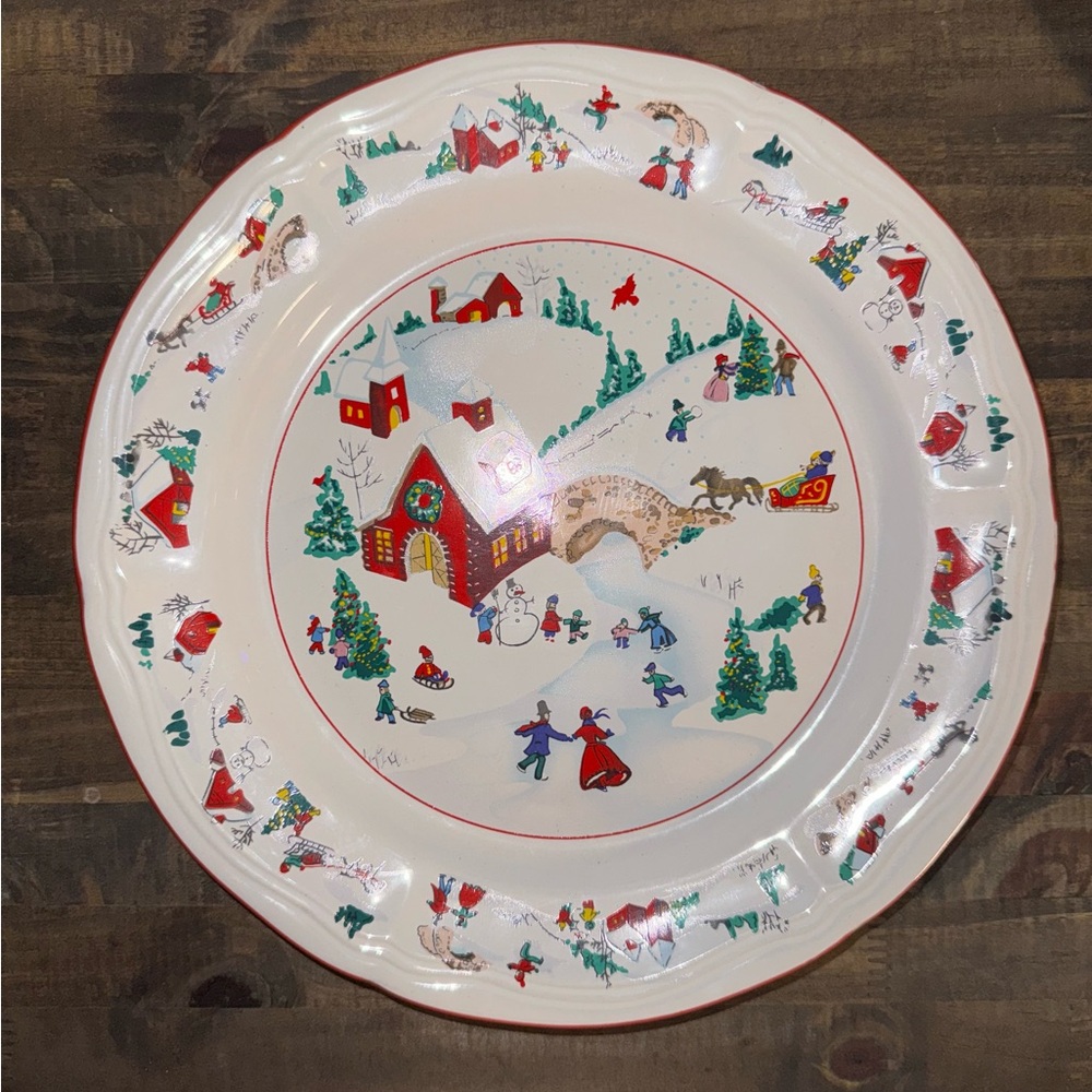 Farberware White Christmas Holiday Dinner Plates with Winter Scene Set of 4